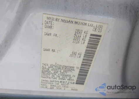 2015 Nissan Altima 2.5/2.5 S/2.5 Sl/2.5 Sv из США, поврежденный, VIN 1N4AL3AP3FN897258